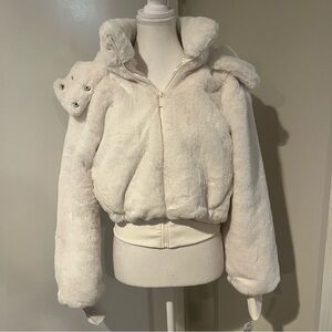 Elie Tahari Cream Hooded Teddy Jacket